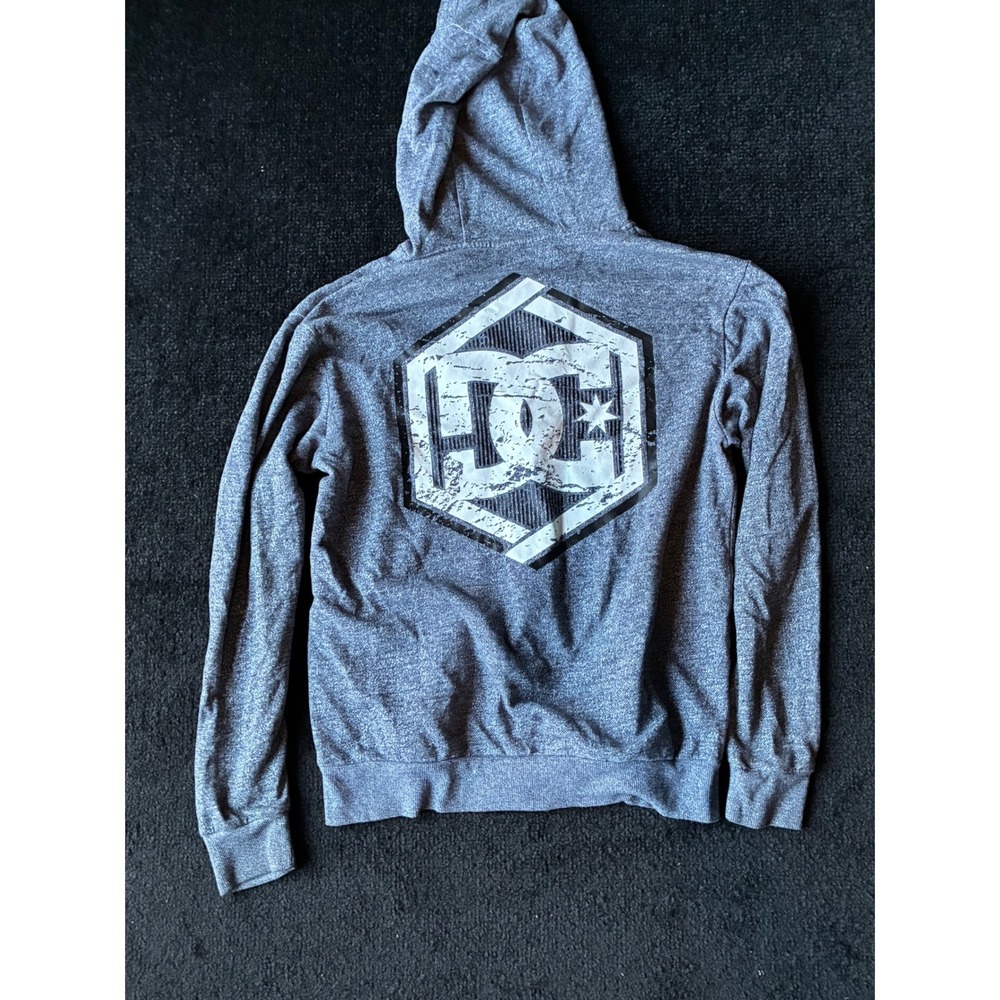 DC Shoes Mens Full Zip Hoodie Heather Gray Distressed Back Logo Size Large